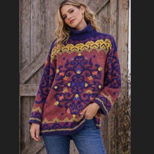 Vintage Kitty Hawk Vivian Wang Art Knit Sweater S Cozy Retro Chic